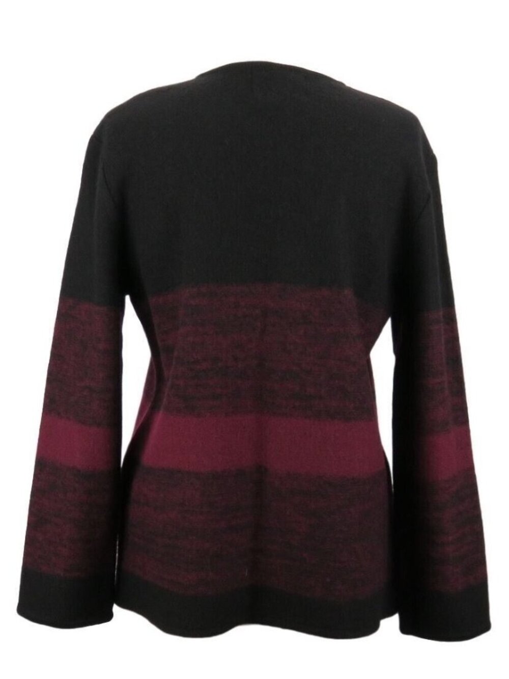 Keren Hart Women Small Cardigan Sweater Wool Blend Black & Burgundy Open Front - Picture 2 of 11